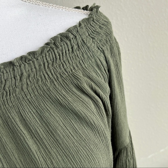 RAGA Romper Off The Shoulder Bell Sleeve Tassels Green Viscose Women's Size M - Picture 9 of 11